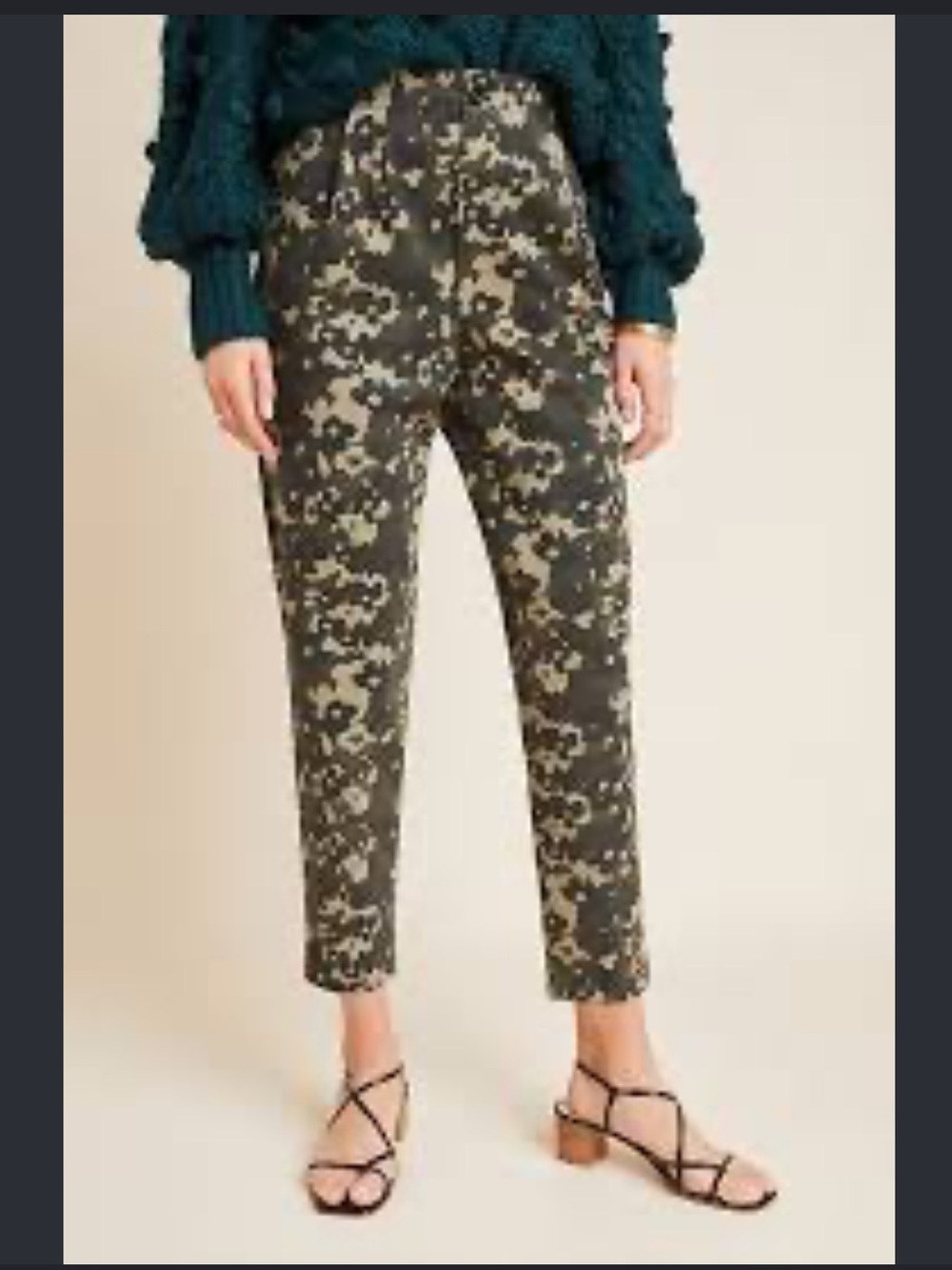Floral Camo Cropped Ankle Pants - Olive Green